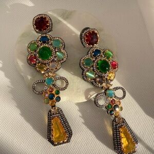 Multi-Color Gemstone Drop Earrings - Women Jewelry